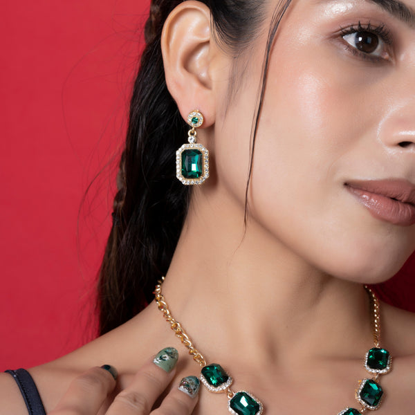 Emerald Statement Necklace and Earrings Set