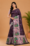 Deep Purple Paithani Print Satin Saree