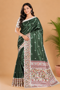 Bottle Green Paithani Print Satin Saree