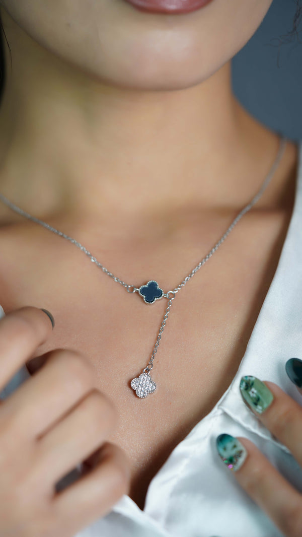 Onyx and Diamond Drop Necklace