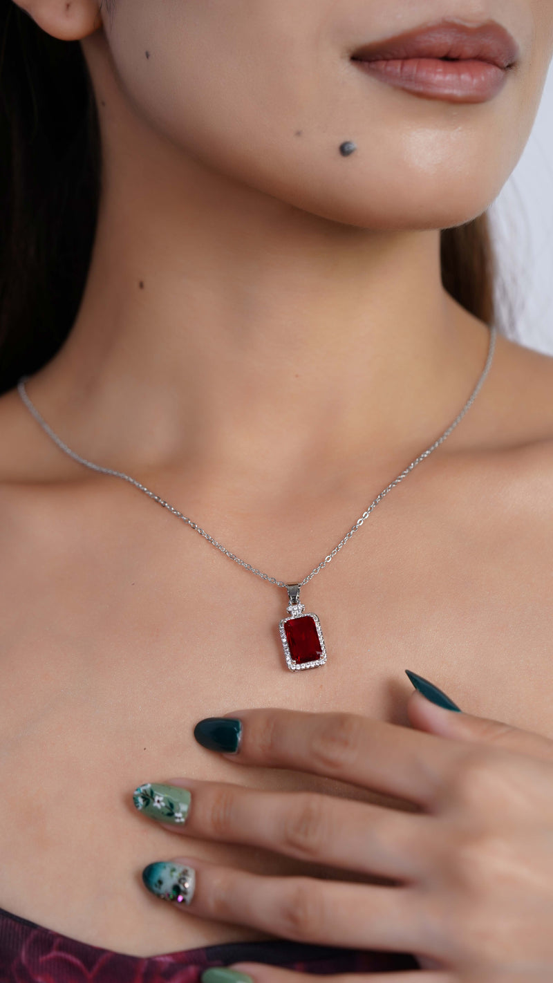Red Stone Silver Necklace