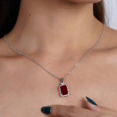 Red Stone Silver Necklace