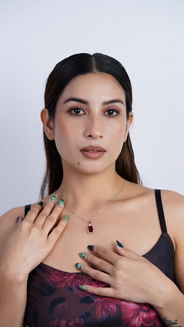 Red Stone Silver Necklace