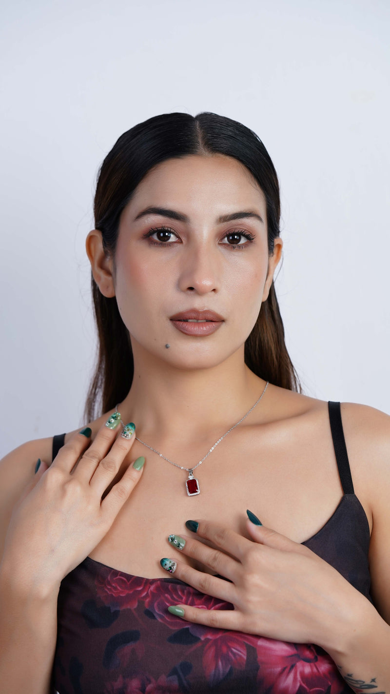 Red Stone Silver Necklace
