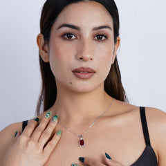 Red Stone Silver Necklace