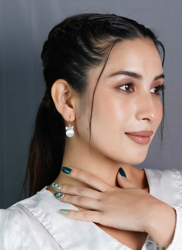 Bow and Pearl Drop Earrings