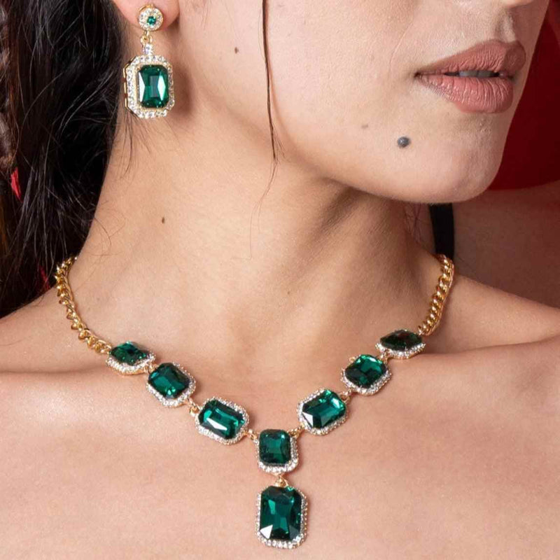 Emerald Statement Necklace and Earrings Set
