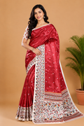 Rust Maroon and Cream Paithani Print Satin Saree