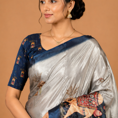 Royal Silver Bird Art Silk Saree