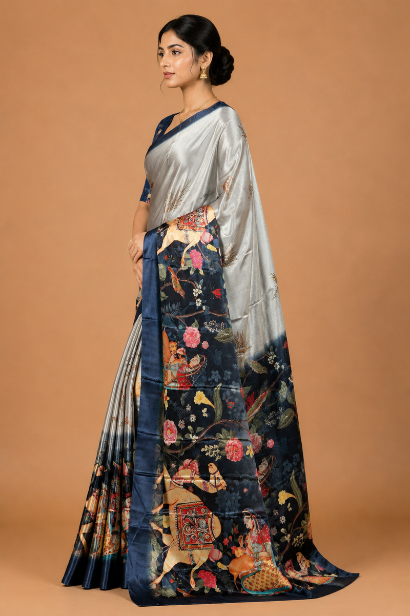 Royal Silver Bird Art Silk Saree