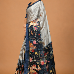Royal Silver Bird Art Silk Saree