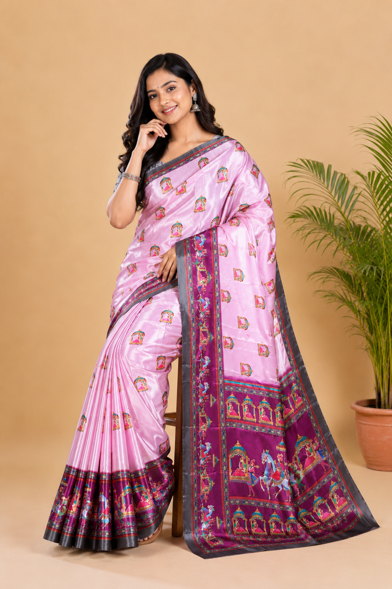Royal Pink Paithani Printed Saree