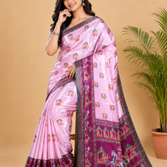 Royal Pink Paithani Printed Saree