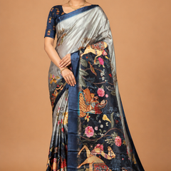Royal Silver Bird Art Silk Saree