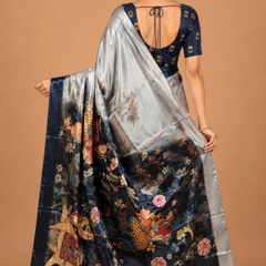 Royal Silver Bird Art Silk Saree