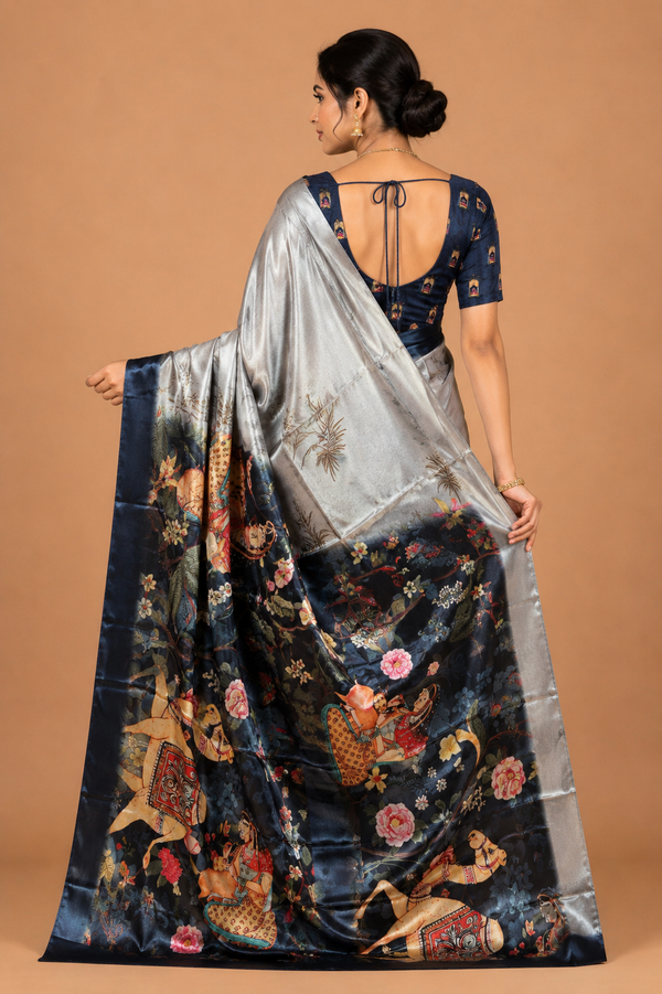 Royal Silver Bird Art Silk Saree