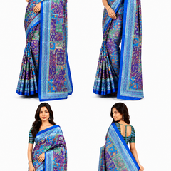 Royal Blue Multi-Mosaic Paithani Print Satin Saree