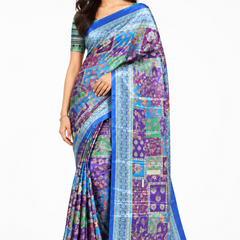 Royal Blue Multi-Mosaic Paithani Print Satin Saree