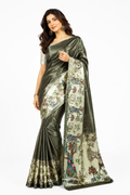 Olive Metallic and Pastel Green Paithani Print Satin Saree
