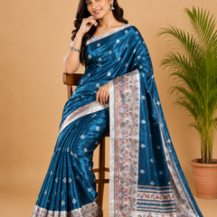 Blue Paithani Print Satin Saree