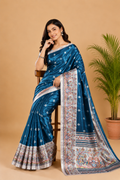 Blue Paithani Print Satin Saree