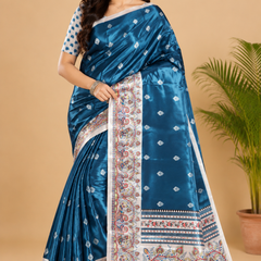 Blue Paithani Print Satin Saree