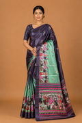 Midnight Purple Heritage Print Silk Saree