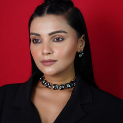 Black Onyx Statement Necklace and Earrings Set
