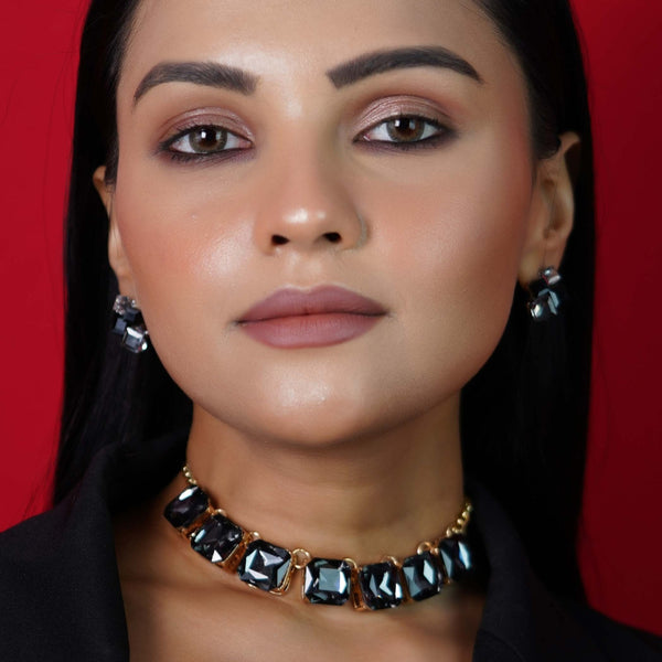 Black Onyx Statement Necklace and Earrings Set