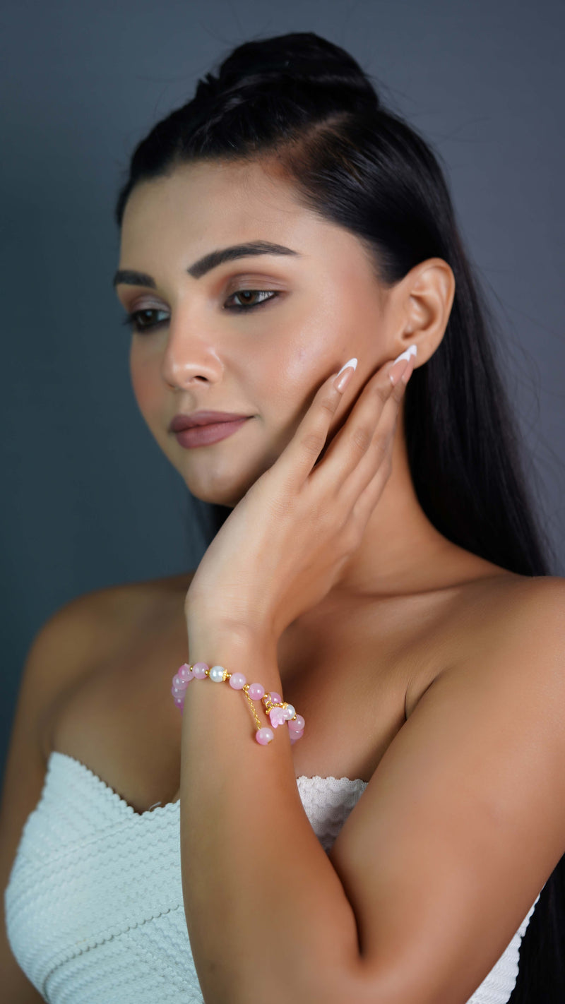 Pink Flower Beaded Bracelet