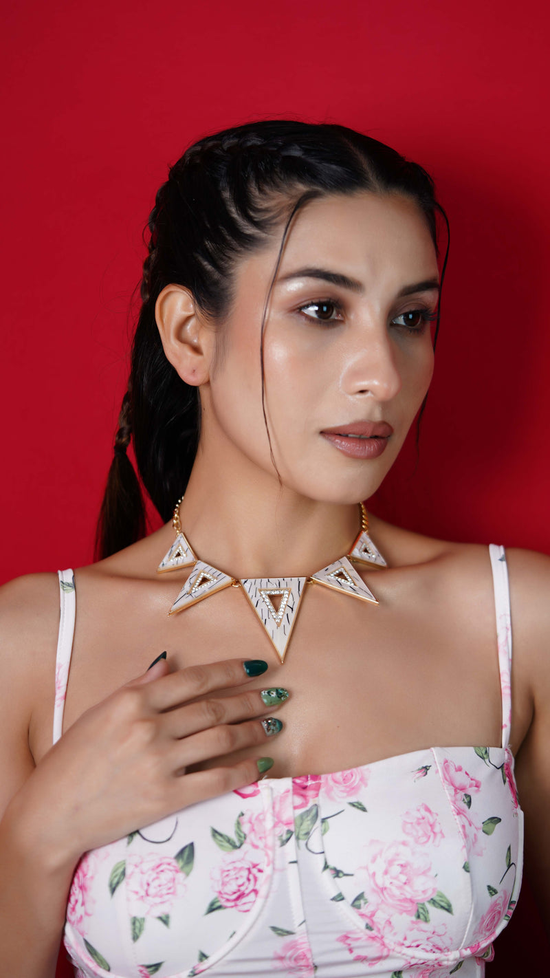 White Triangle Gold Necklace