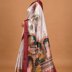 Ivory Maroon Palace Story Silk Saree