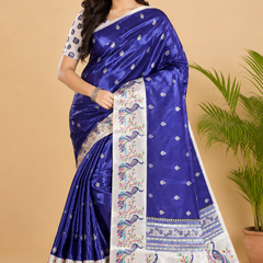Royal Blue Paithani Print Satin Saree