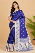 Royal Blue Paithani Print Satin Saree