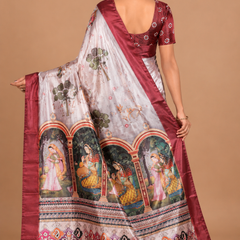 Ivory Maroon Palace Story Silk Saree