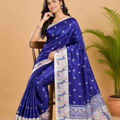 Royal Blue Paithani Print Satin Saree