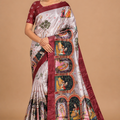 Ivory Maroon Palace Story Silk Saree