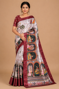 Ivory Maroon Palace Story Silk Saree