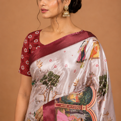 Ivory Maroon Palace Story Silk Saree