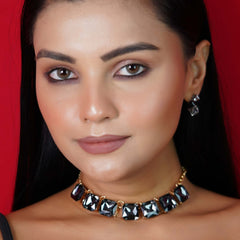 Black Onyx Statement Necklace and Earrings Set
