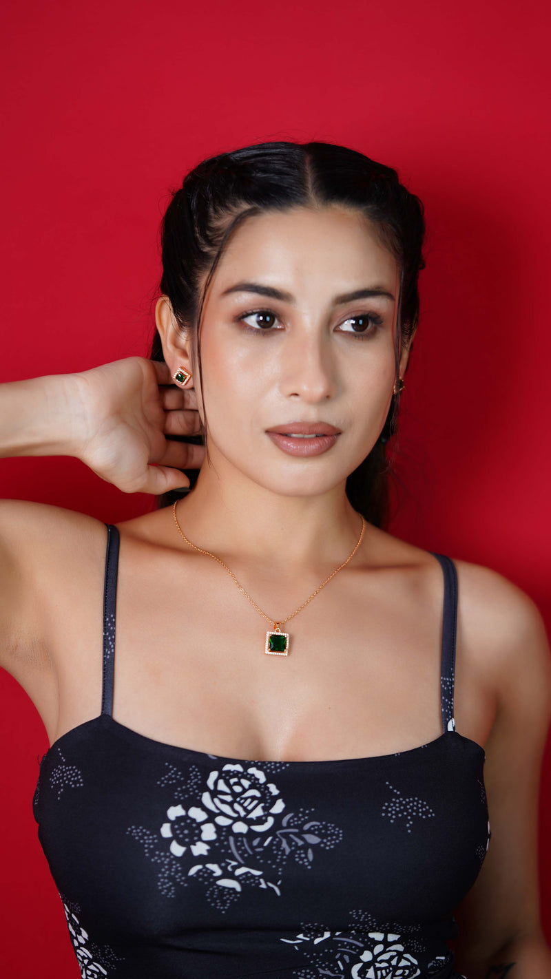 Emerald and Diamond Set Necklace and Earrings