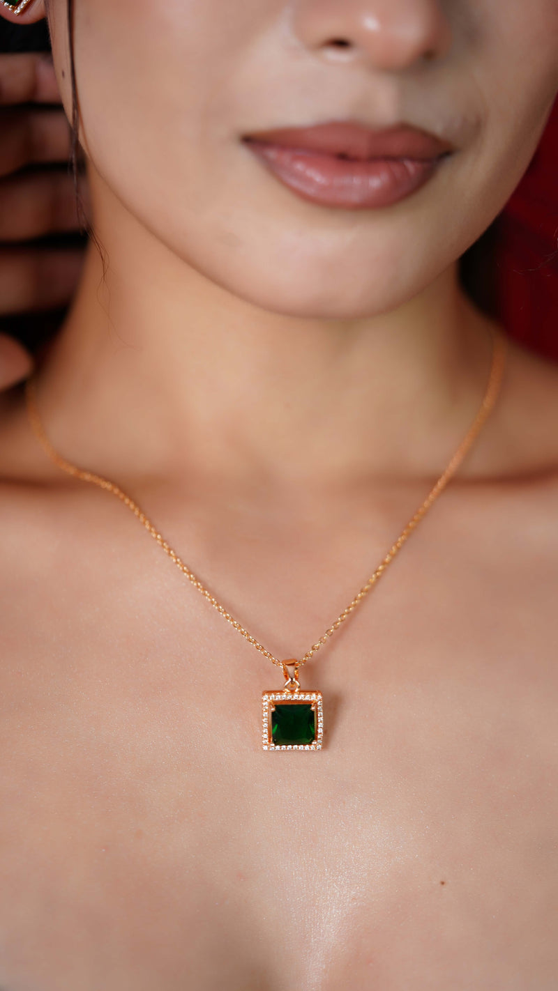 Emerald and Diamond Set Necklace and Earrings