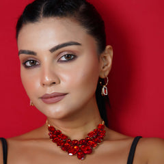Ruby Red Statement Necklace and Earrings Set