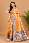 Golden Paithani Print Satin Saree