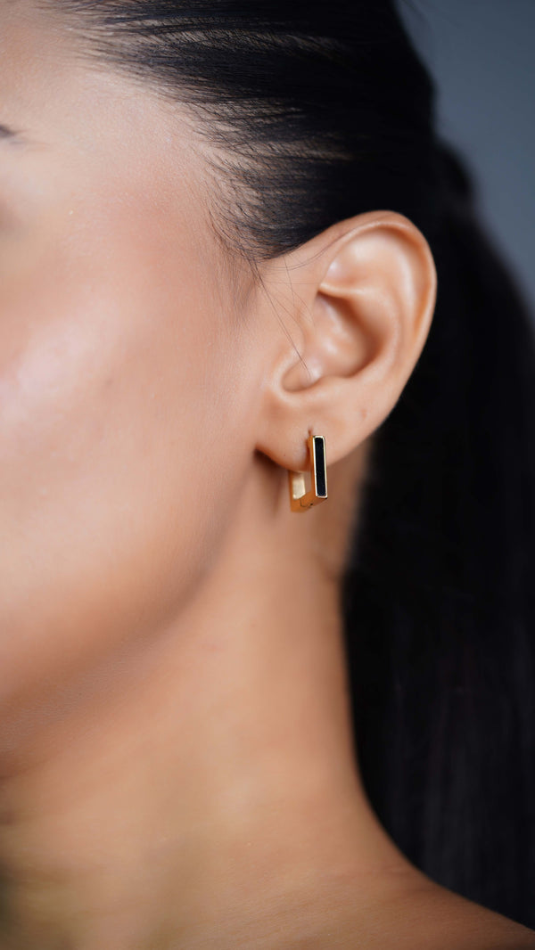 Black Enamel Bar Stud Earrings