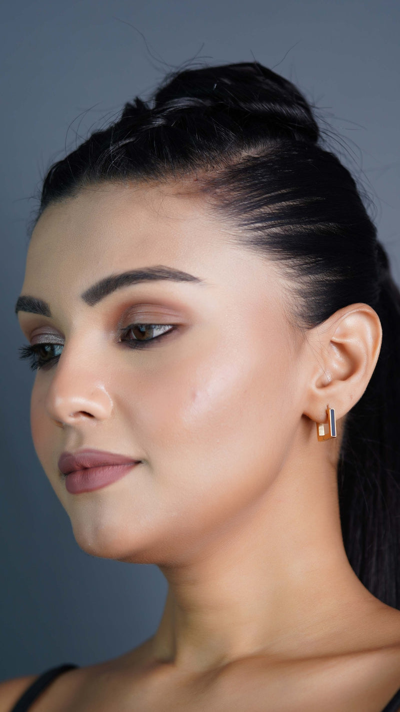 Black Enamel Bar Stud Earrings