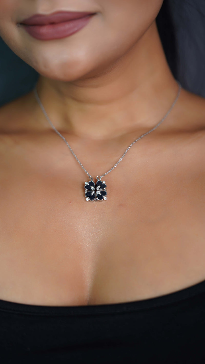 Black Onyx Four-Leaf Clover Necklace