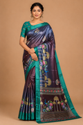 Teal Peacock Border Designer Silk Saree