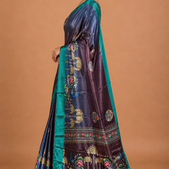 Teal Peacock Border Designer Silk Saree