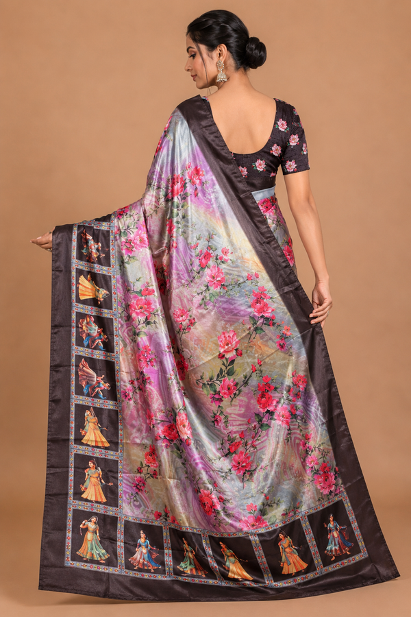 Blush Floral Dancer Print Silk Saree